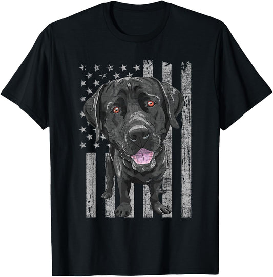 Patriotic Black Labrador - USA American Flag Dog Lover T-Shirt - T-Shirt | Black