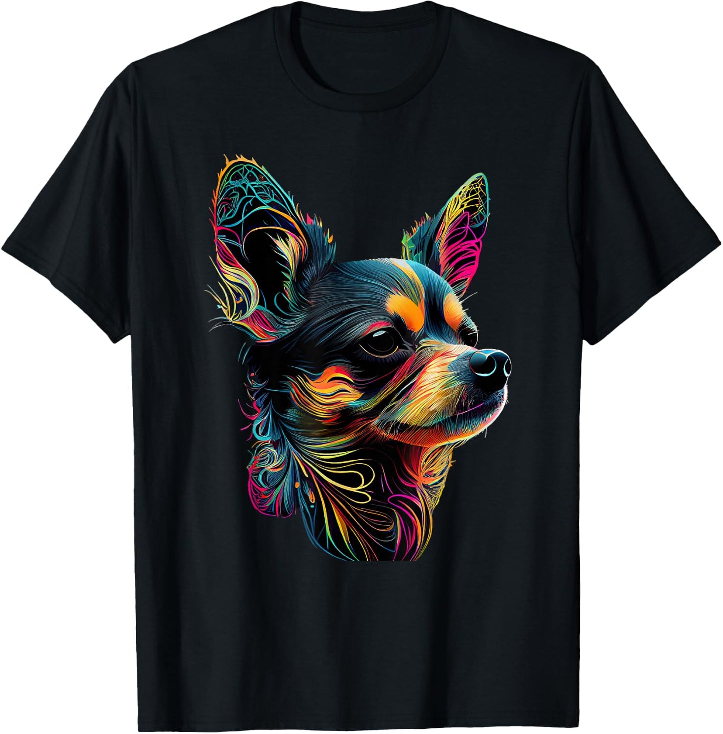 Chihuahua Dog Lover Designs -Adults Multicolor Graphic Small Chihuahua Pop Art Design T-Shirt - T-Shirt | Black