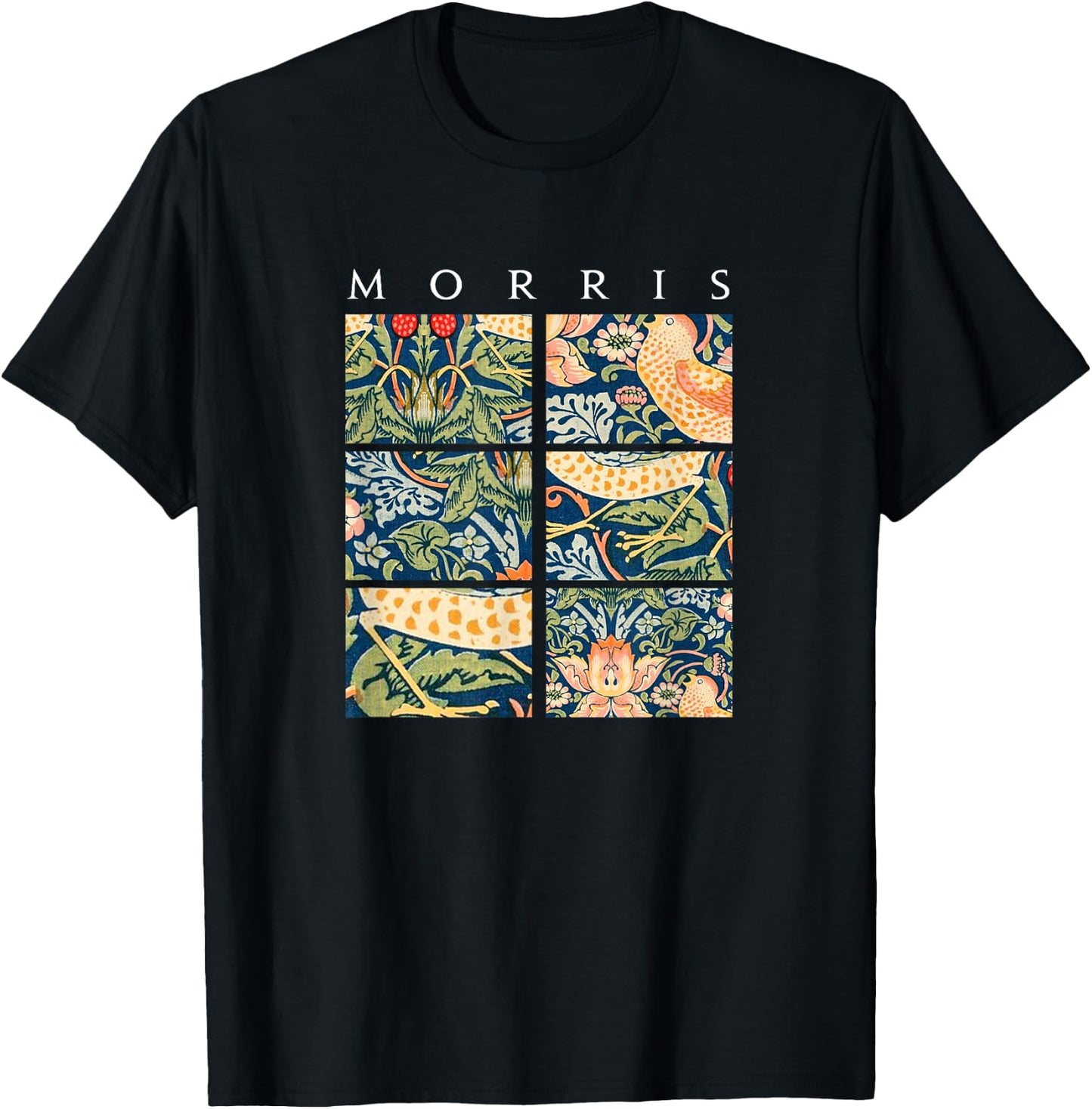 Strawberry Thief William Morris Arts and Craft Style Pattern T-Shirt - T-Shirt | Black