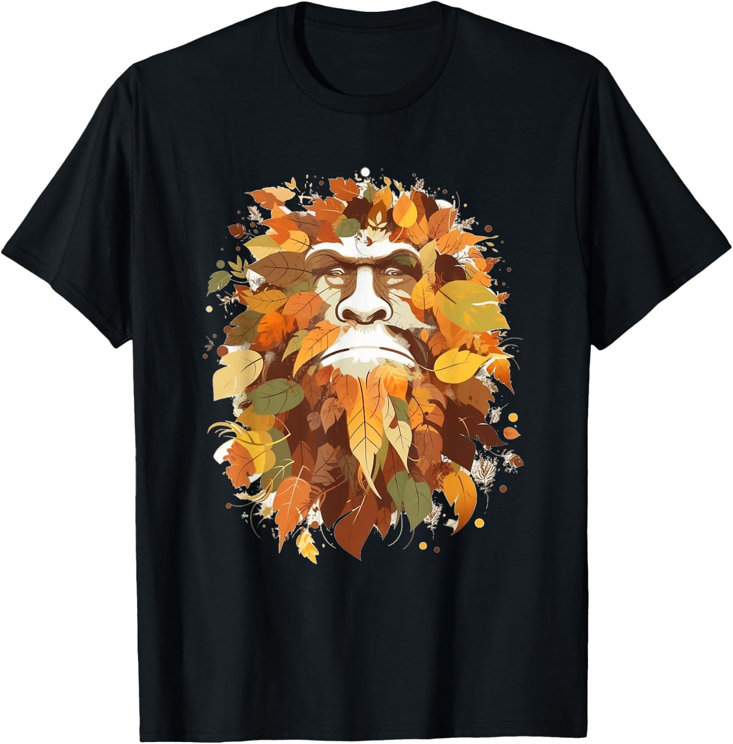 Bigfoot Fall Leaves Thanksgiving Day Sasquatch Autumn T-Shirt - T-Shirt | Black