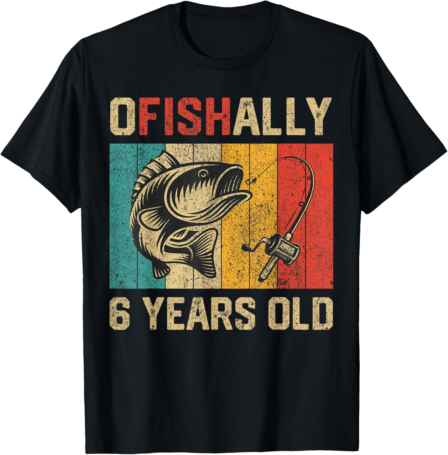 Ofishally 6 Years Old Funny Fishing Birthday Fisherman T-Shirt - T-Shirt | Black