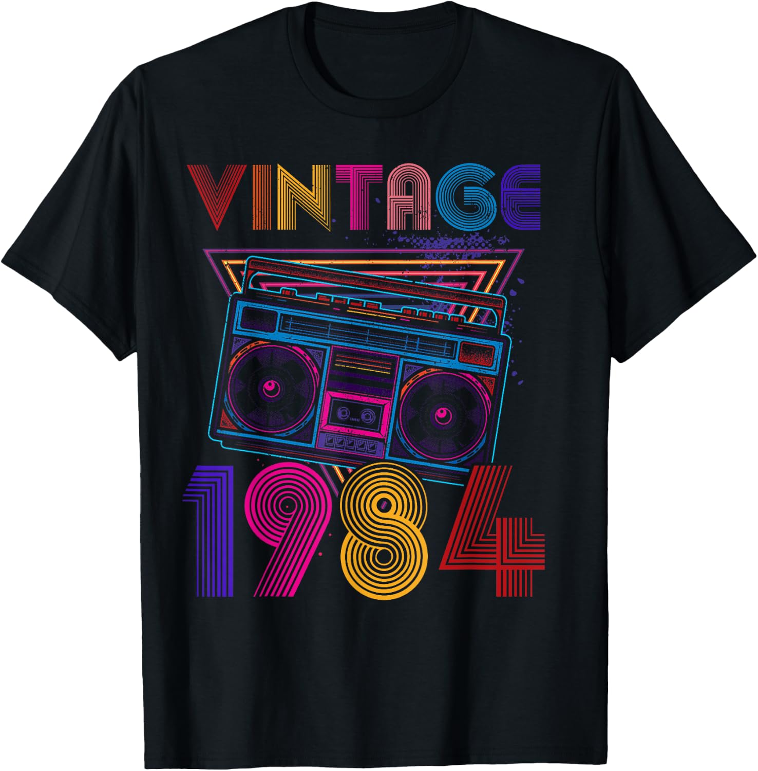 Classic Portable Stereo 1984 Music Lover Birthday T-Shirt - T-Shirt | Black