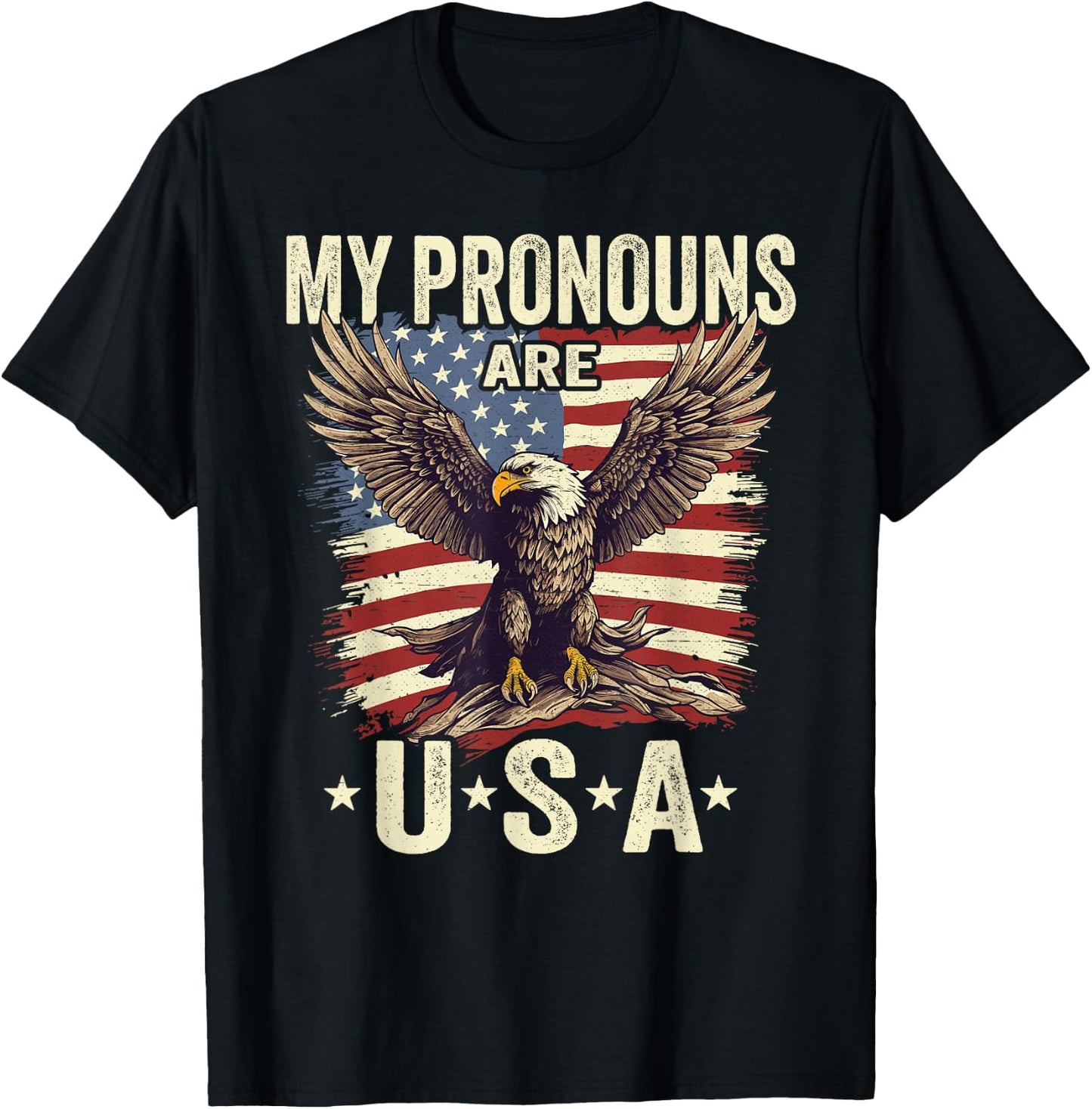 Patriotic American Flag Eagle 4th July My Pronouns Are USA T-Shirt - T-Shirt | Black