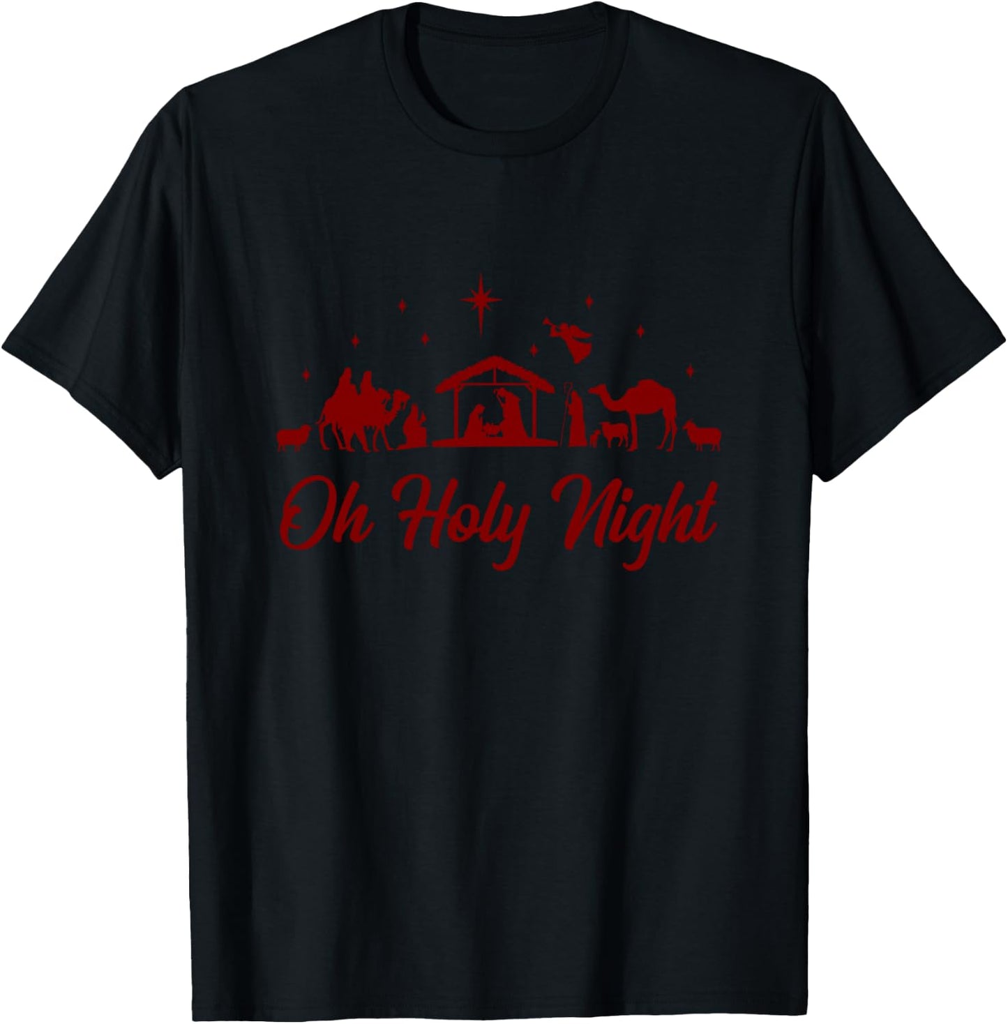 Oh Holy Night Christian Nativity Scene Funny Christmas T-Shirt - T-Shirt | Black