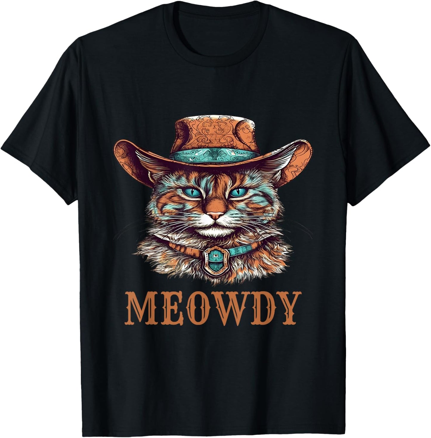 Funny Cat Graphic Howdy Western Cowboy Cowgirl Meowdy Cat T-Shirt - T-Shirt | Black