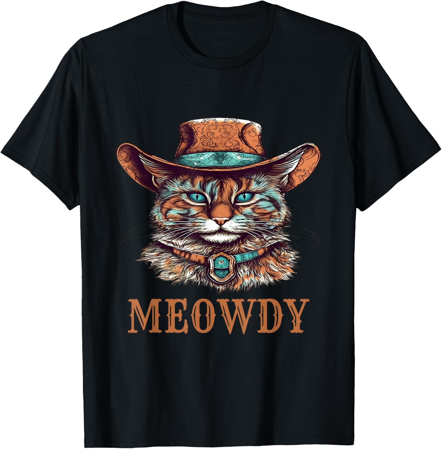 Funny Cat Graphic Howdy Western Cowboy Cowgirl Meowdy Cat T-Shirt - T-Shirt | Black
