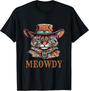 Funny Cat Graphic Howdy Western Cowboy Cowgirl Meowdy Cat T-Shirt - T-Shirt | Black