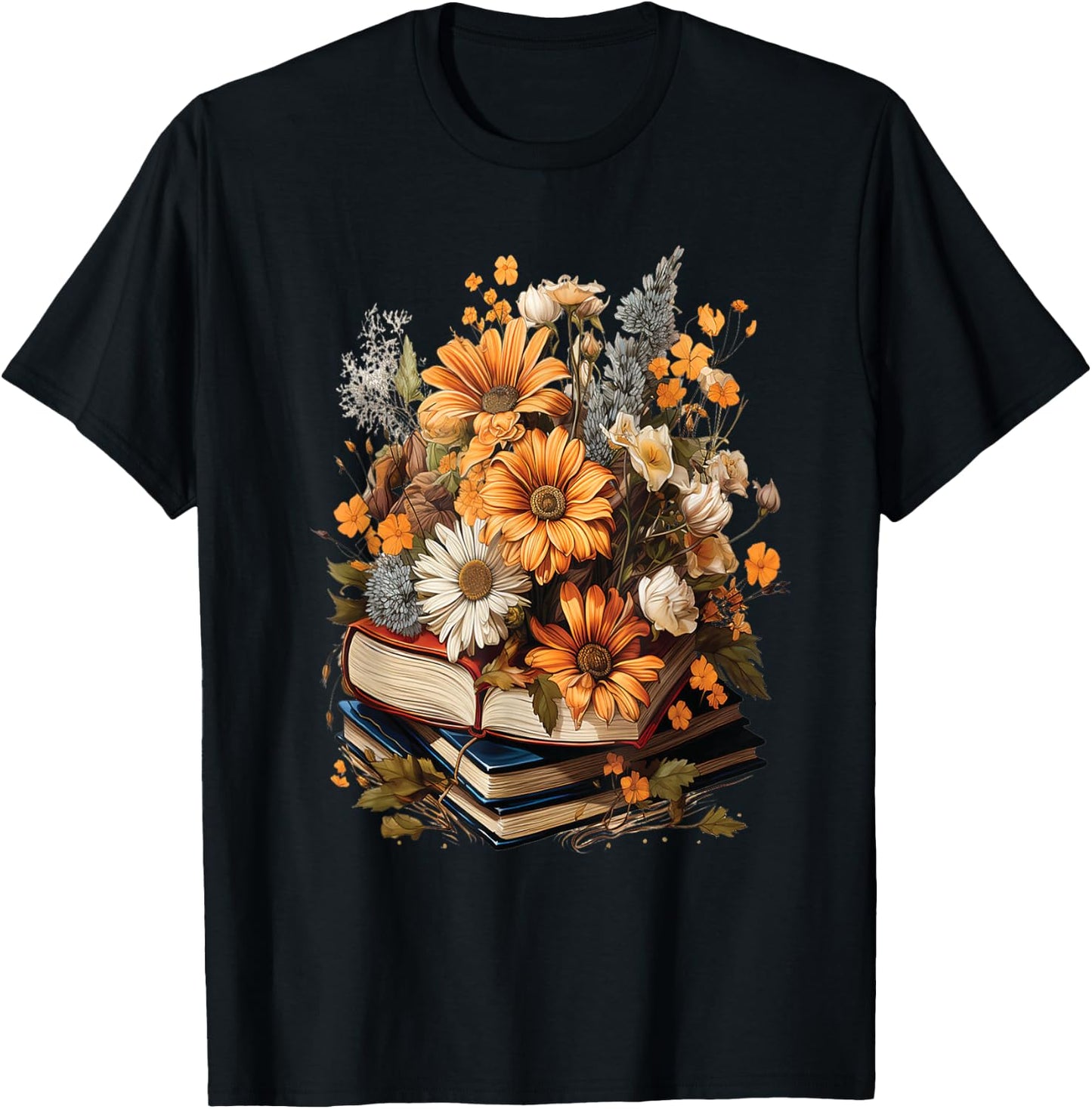 Floral Cute Graphic: Women's Vintage Wildflower Design T-Shirt - T-Shirt | Black