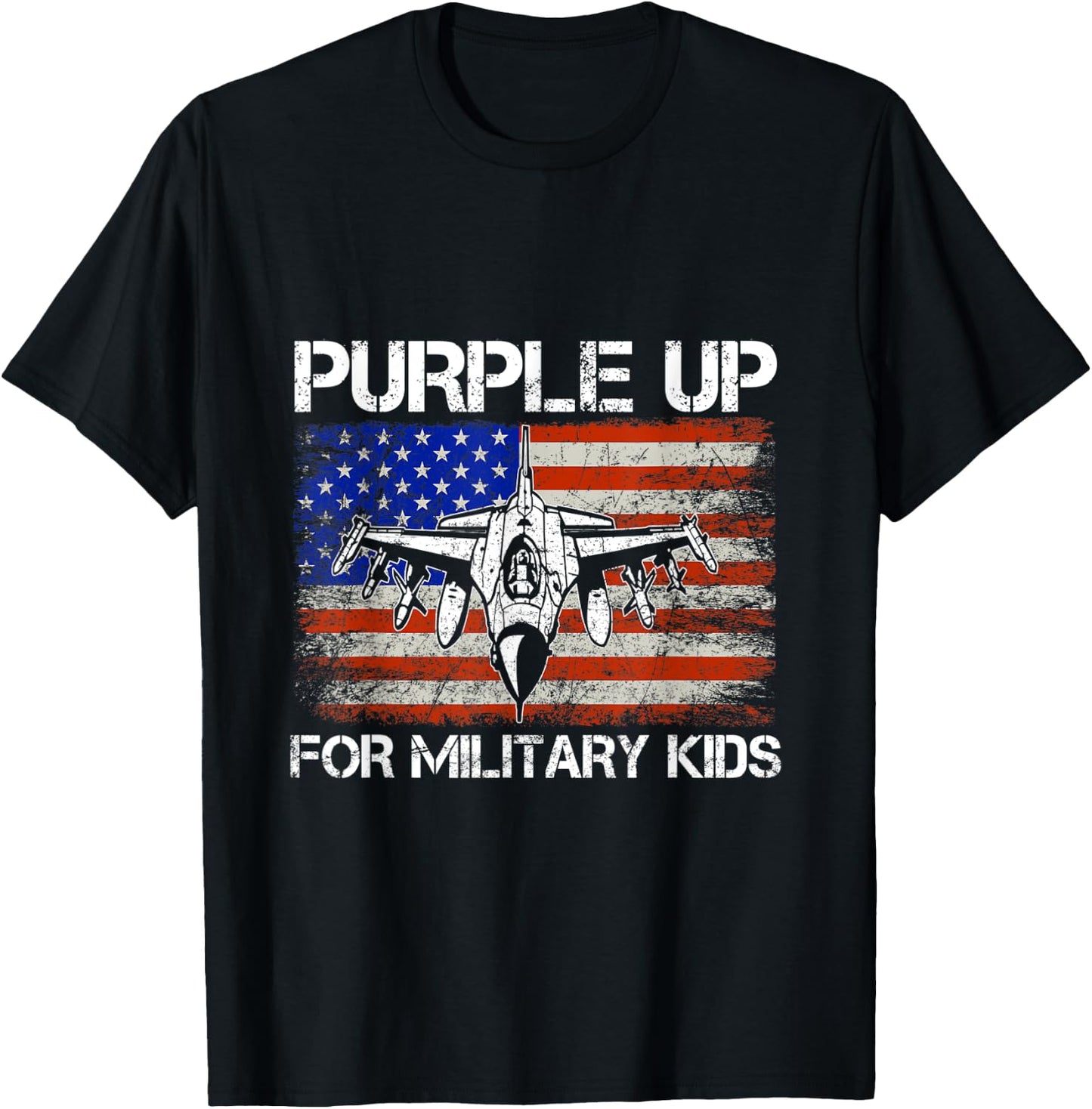 I Purple Up Month of Military Child Kids Air Force US Flag T-Shirt - T-Shirt | Black