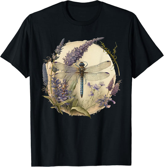 Floral Dragonfly Cottagecore Fairycore Nature Insects Cute T-Shirt - T-Shirt | Black