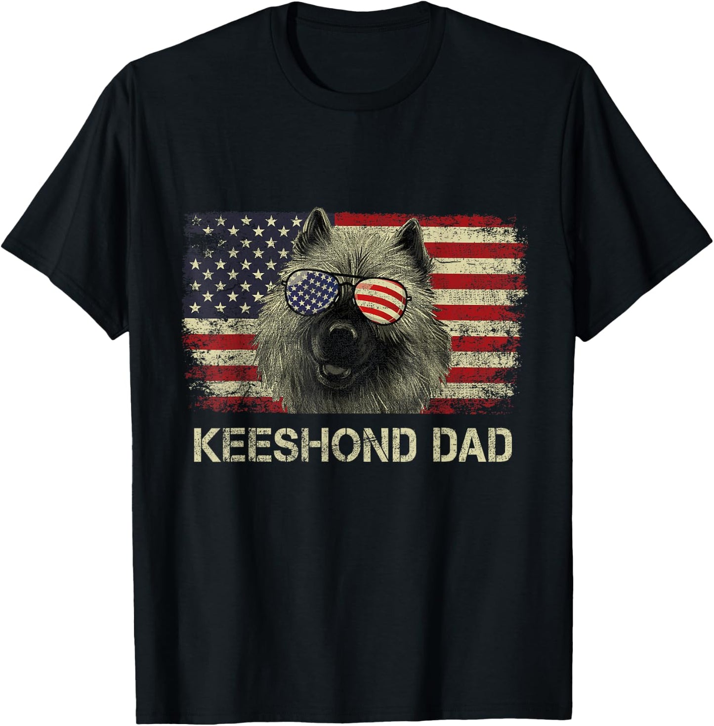 Keeshond Dad Dog Lovers American Flag 4th Of July T-Shirt - T-Shirt | Black