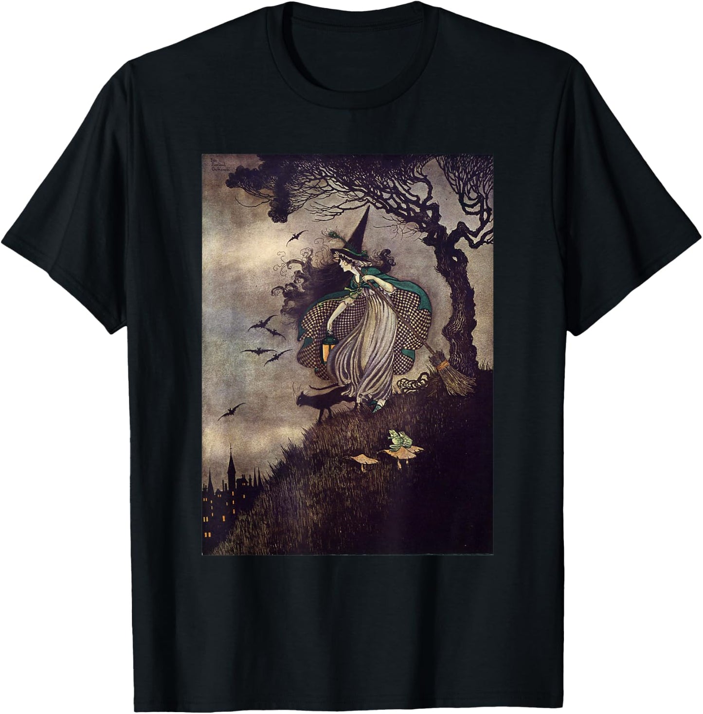Little Young Witch By Ida Rentoul Outhwaite Black Cat Town T-Shirt - T-Shirt | Black