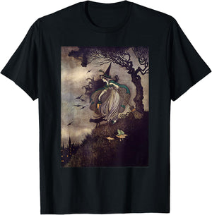 Little Young Witch By Ida Rentoul Outhwaite Black Cat Town T-Shirt - T-Shirt | Black