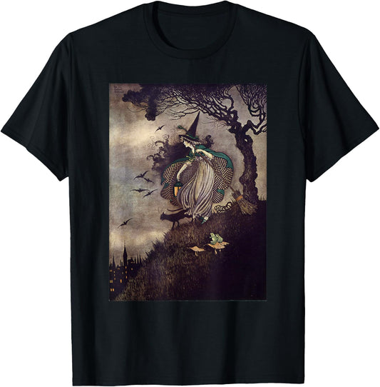 Little Young Witch By Ida Rentoul Outhwaite Black Cat Town T-Shirt - T-Shirt | Black