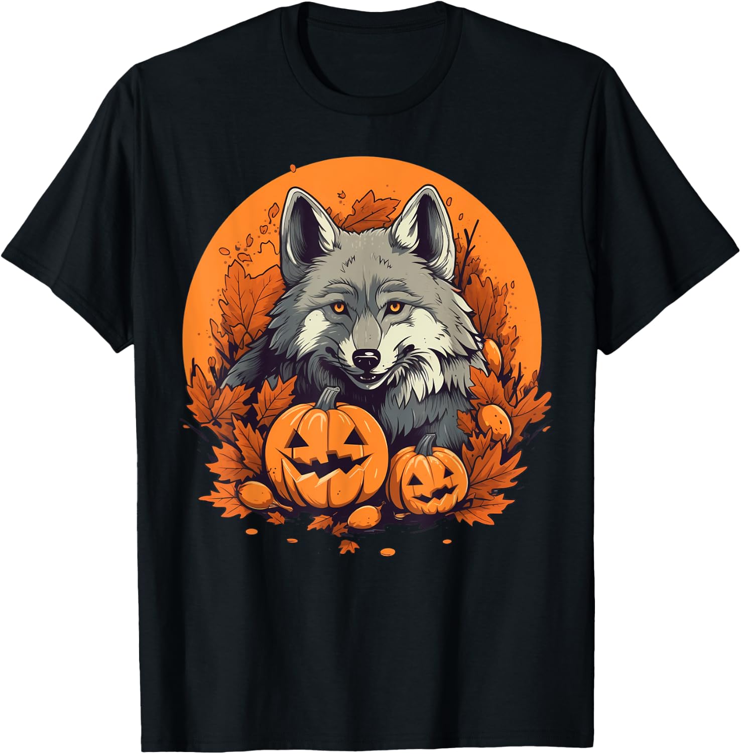 Pumpkin Wolf costume on Wolf Halloween T-Shirt - T-Shirt | Black
