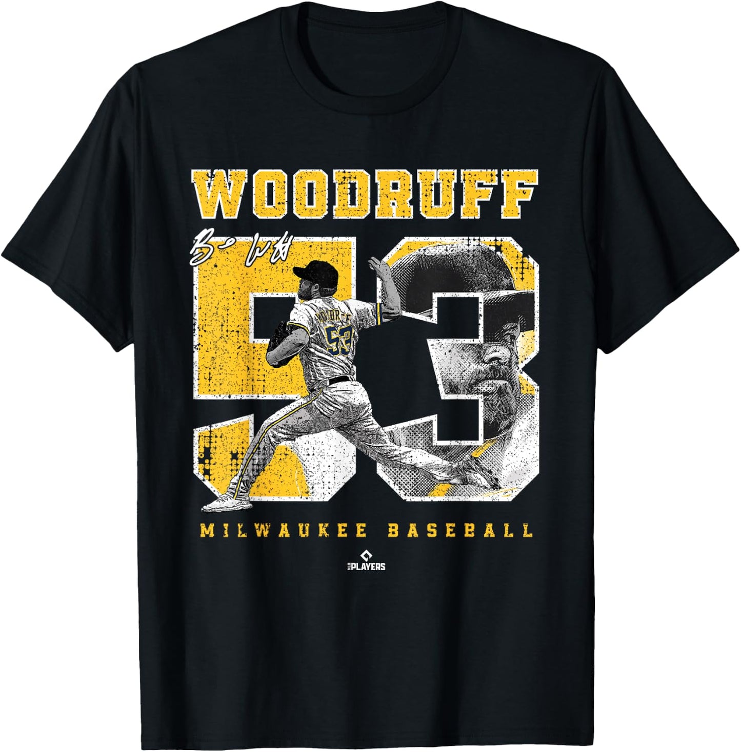 Number and Portrait Brandon Woodruff Milwaukee MLBPA T-Shirt - T-Shirt | Black