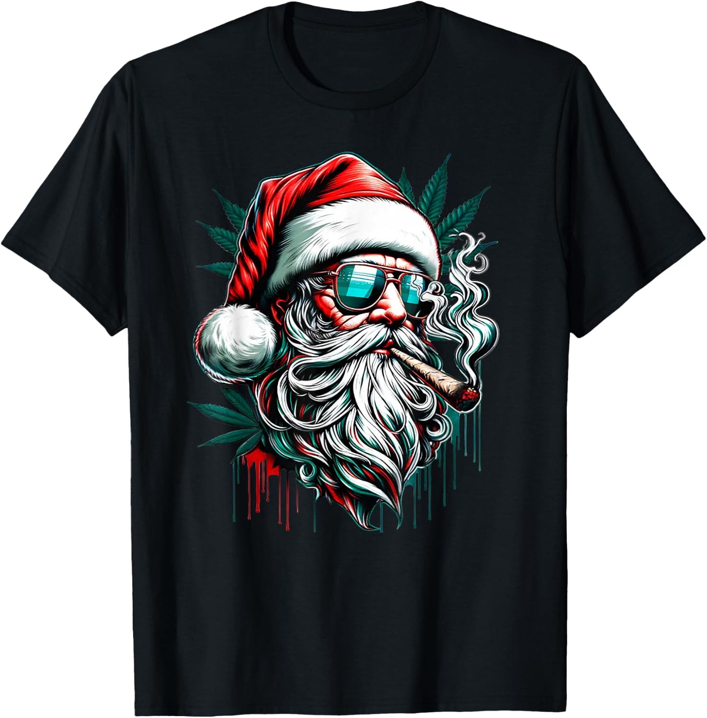 Cool Santa Claus Smoking Weed Marijuana 420 Christmas T-Shirt - T-Shirt | Black