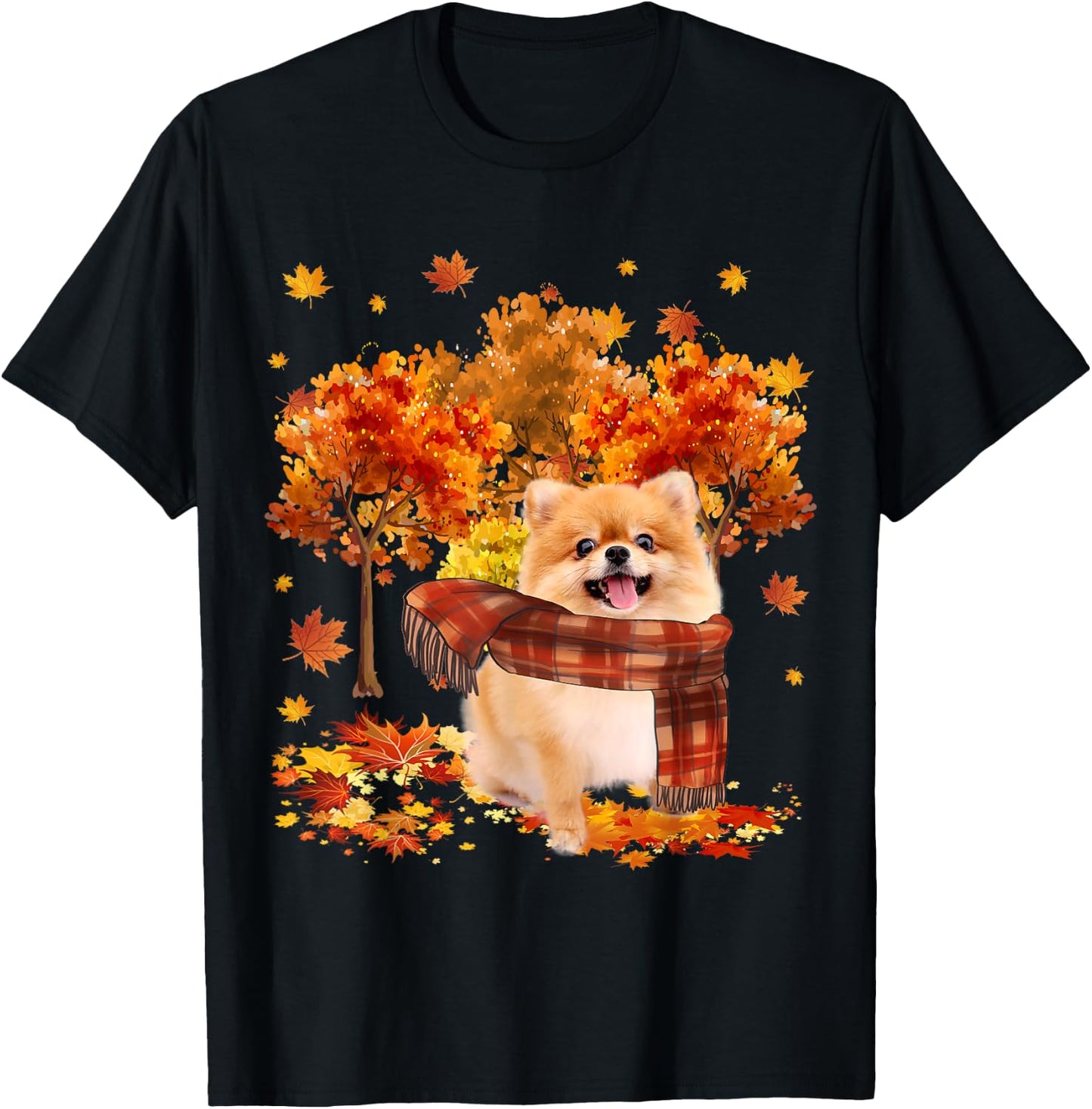 It's Fall Y'all Cute Pomeranian Autumn Tree Fall Leaves T-Shirt - T-Shirt | Black