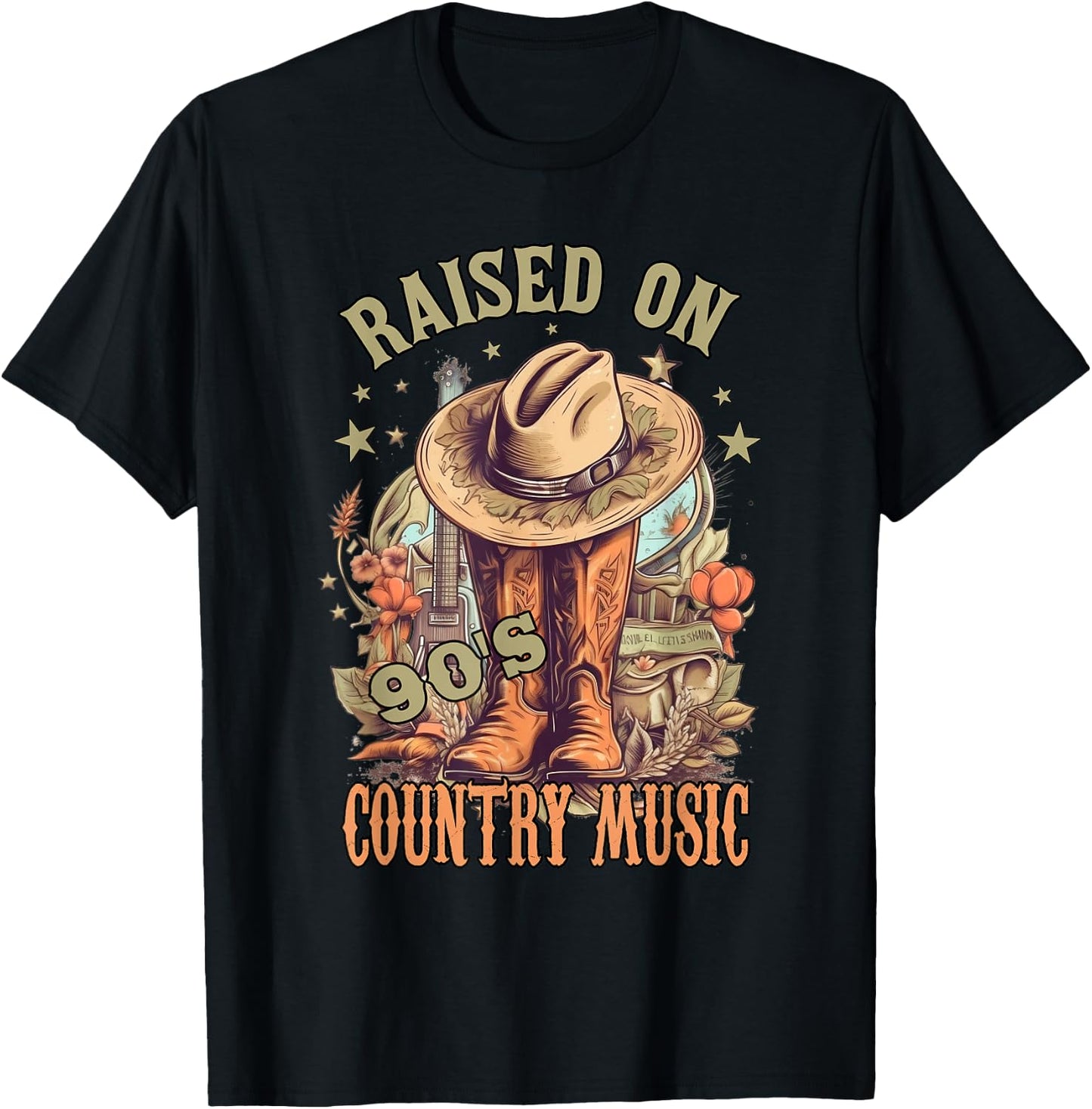 Vintage Western Music Raised on 90’s Country Music T-Shirt - T-Shirt | Black