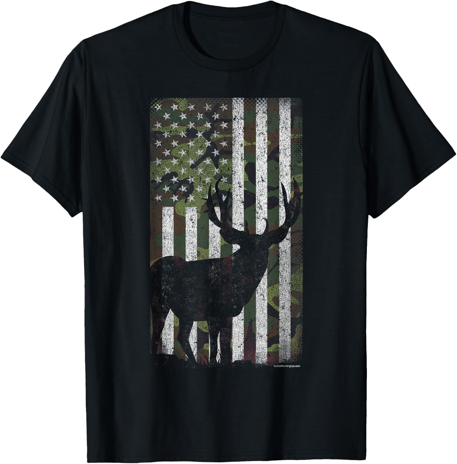 Deer Hunting Mule Deer Buck Camo US Flag - American Retro T-Shirt - T-Shirt | Black