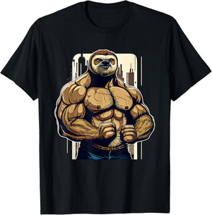 Bodybuilder Sloth Funny Bodybuilding Sloth Fitness Gym T-Shirt - T-Shirt | Black