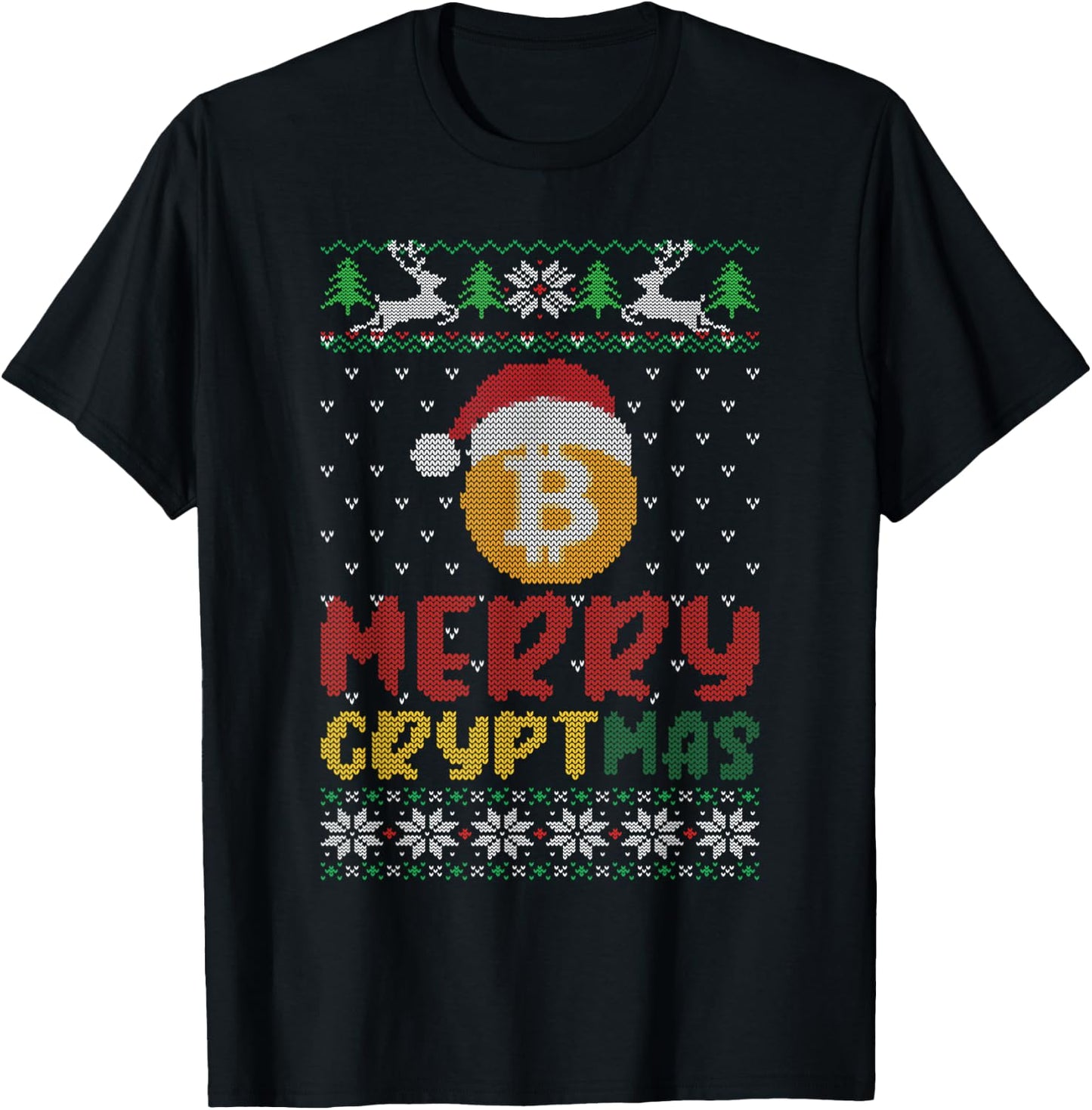 Merry Cryptmas, Ugly Bitcoin Blockchain Santa Hat Christmas T-Shirt - T-Shirt | Black