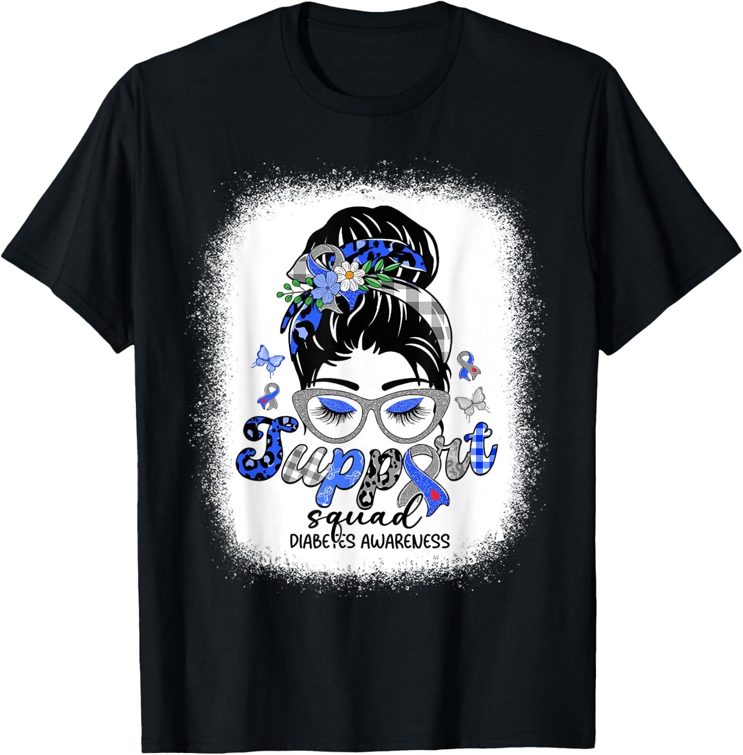 Support Squad Messy Bun Women Diabetes Awareness T-Shirt - T-Shirt | Black