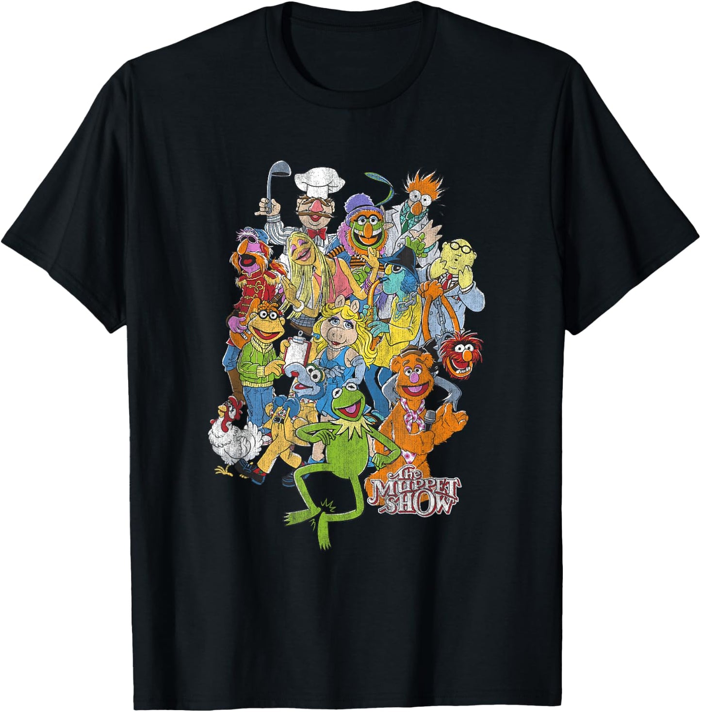 Disney The Muppets Main Characters Distressed Group Shot T-Shirt - T-Shirt | Black