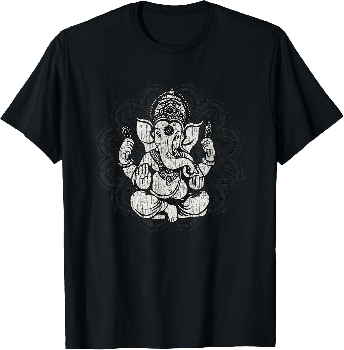 Vintage Ganesha Mandala Hindu God Hinduism Yoga Spiritual T-Shirt - T-Shirt | Black