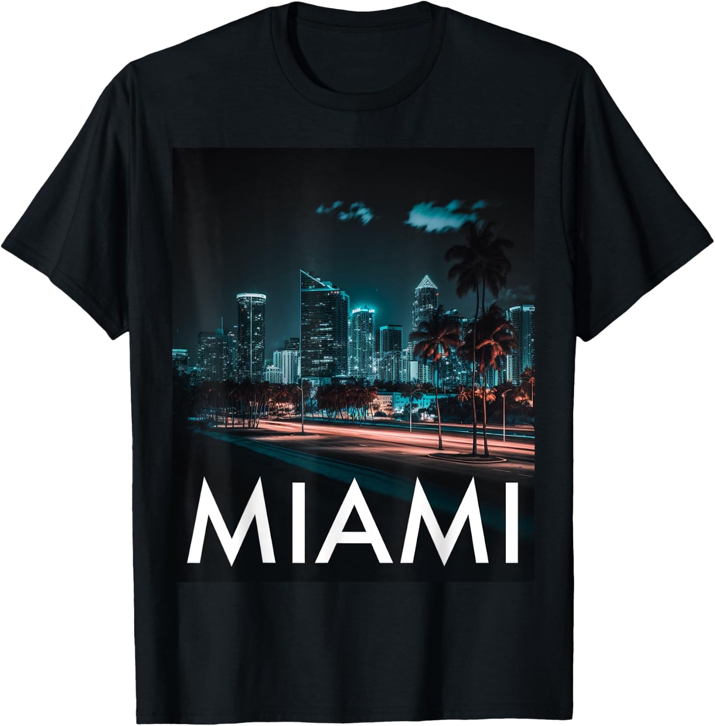 Miami Skyline Nightlife T-Shirt - T-Shirt | Black