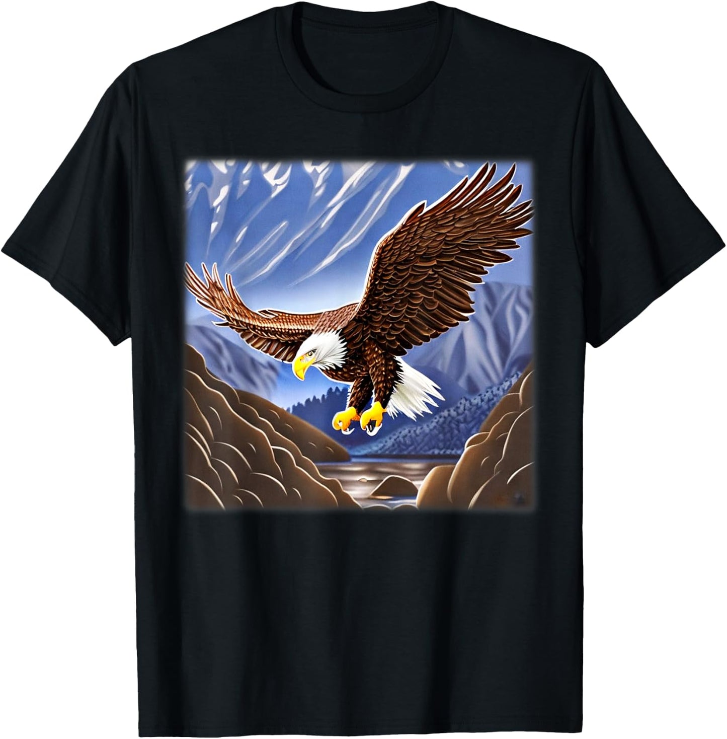 Bald Eagle imprint american bird animal head art motif T-Shirt - T-Shirt | Black