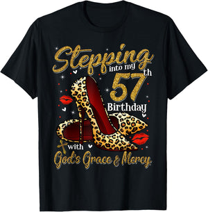 High Heels Stepping Into My 57th Birthday 57 and Fabulous T-Shirt - T-Shirt | Black
