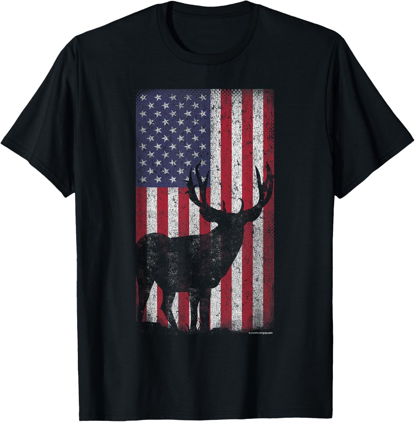 Deer Hunting Mule Deer Buck US Flag - American Retro T-Shirt - T-Shirt | Black