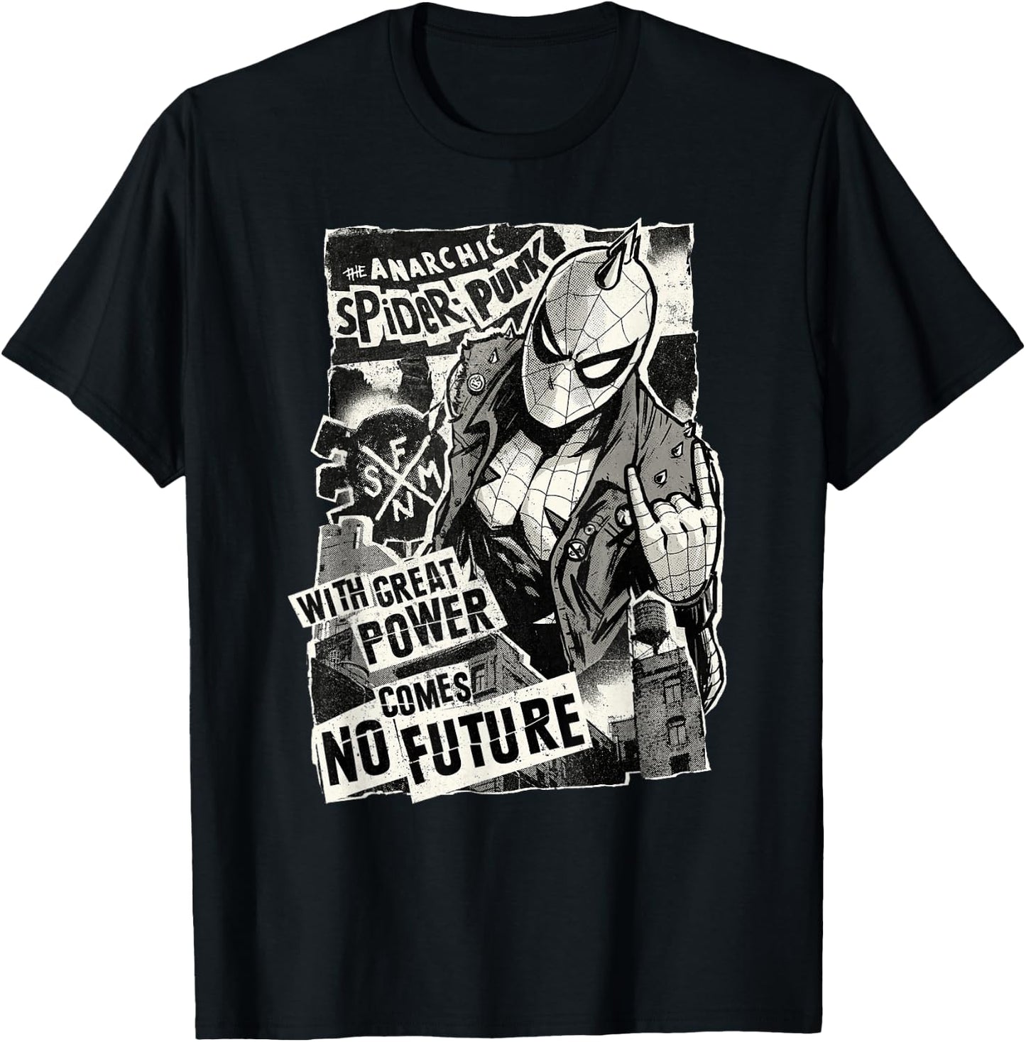 Marvel Spider-Man Anarchic Spider-Punk with Great Power Small T-Shirt - T-Shirt | Black