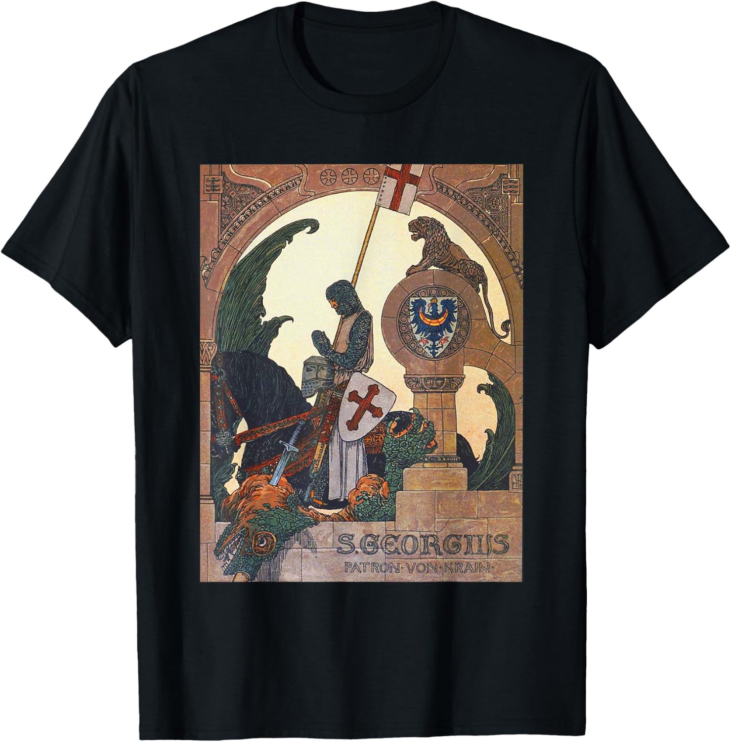 St George Praying After Slaying The Dragon - Heinrich Lefler T-Shirt - T-Shirt | Black