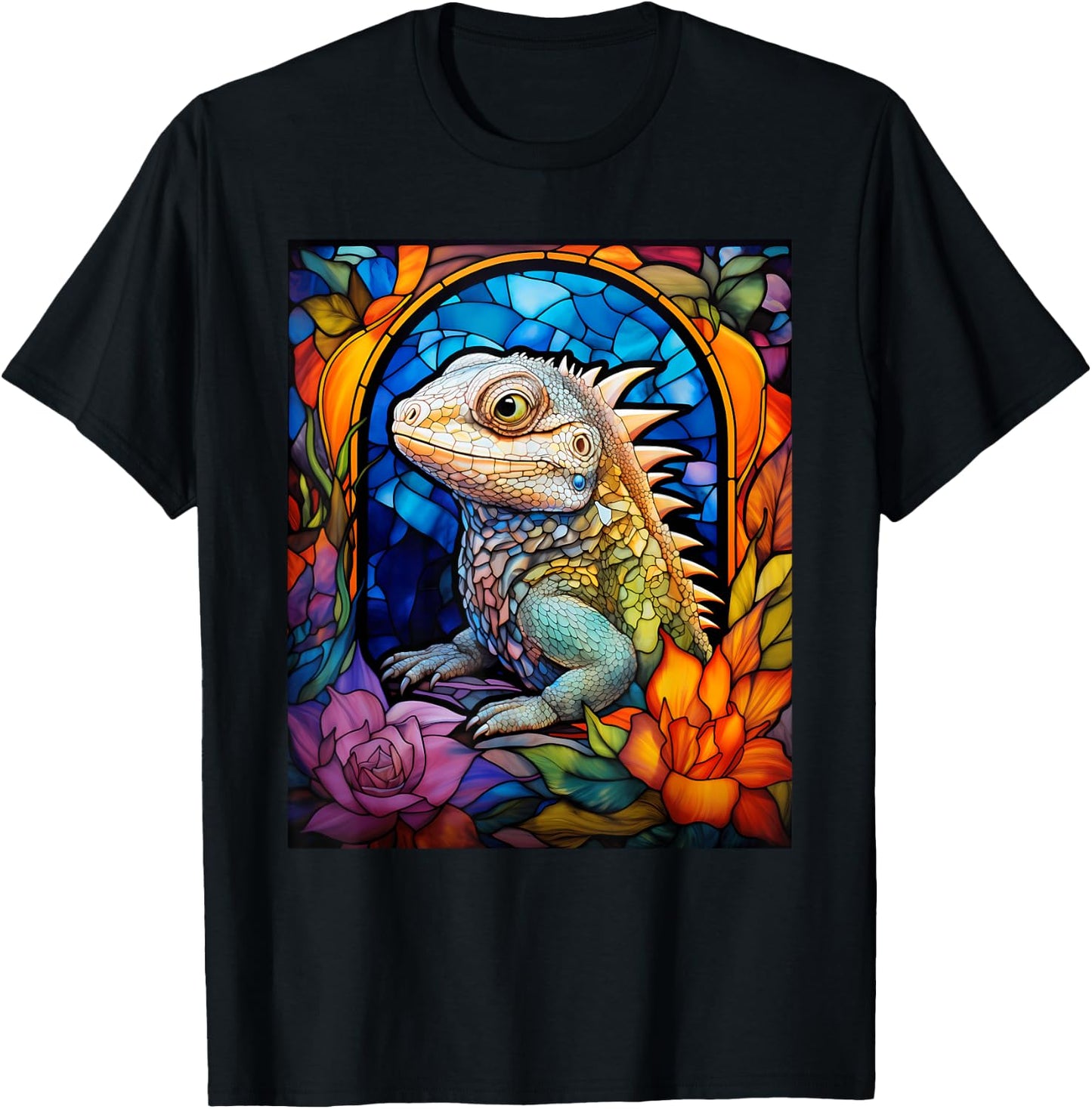 Stained Glass Style Tuatara T-Shirt - T-Shirt | Black