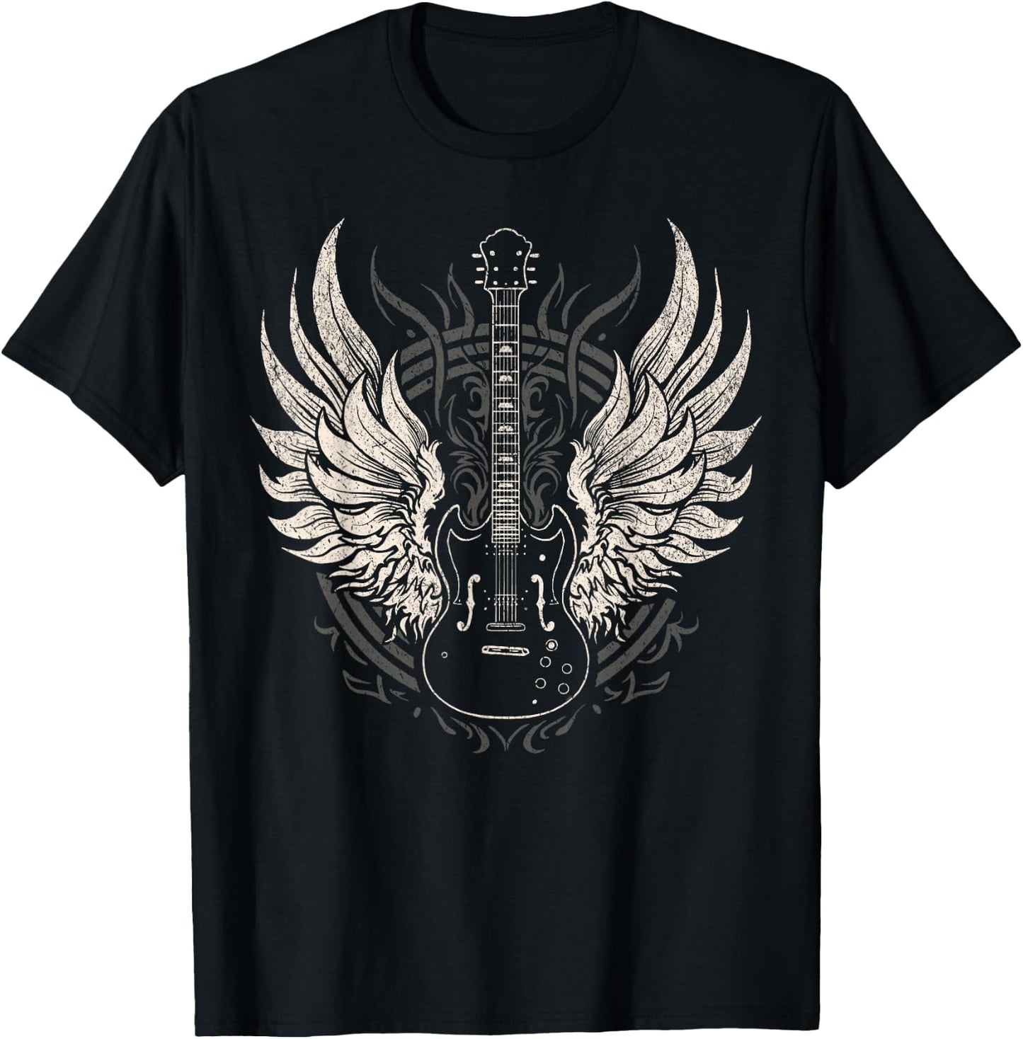 Rock & Roll Music Lover Guitar with Wings Retro Vintage T-Shirt - T-Shirt | Black