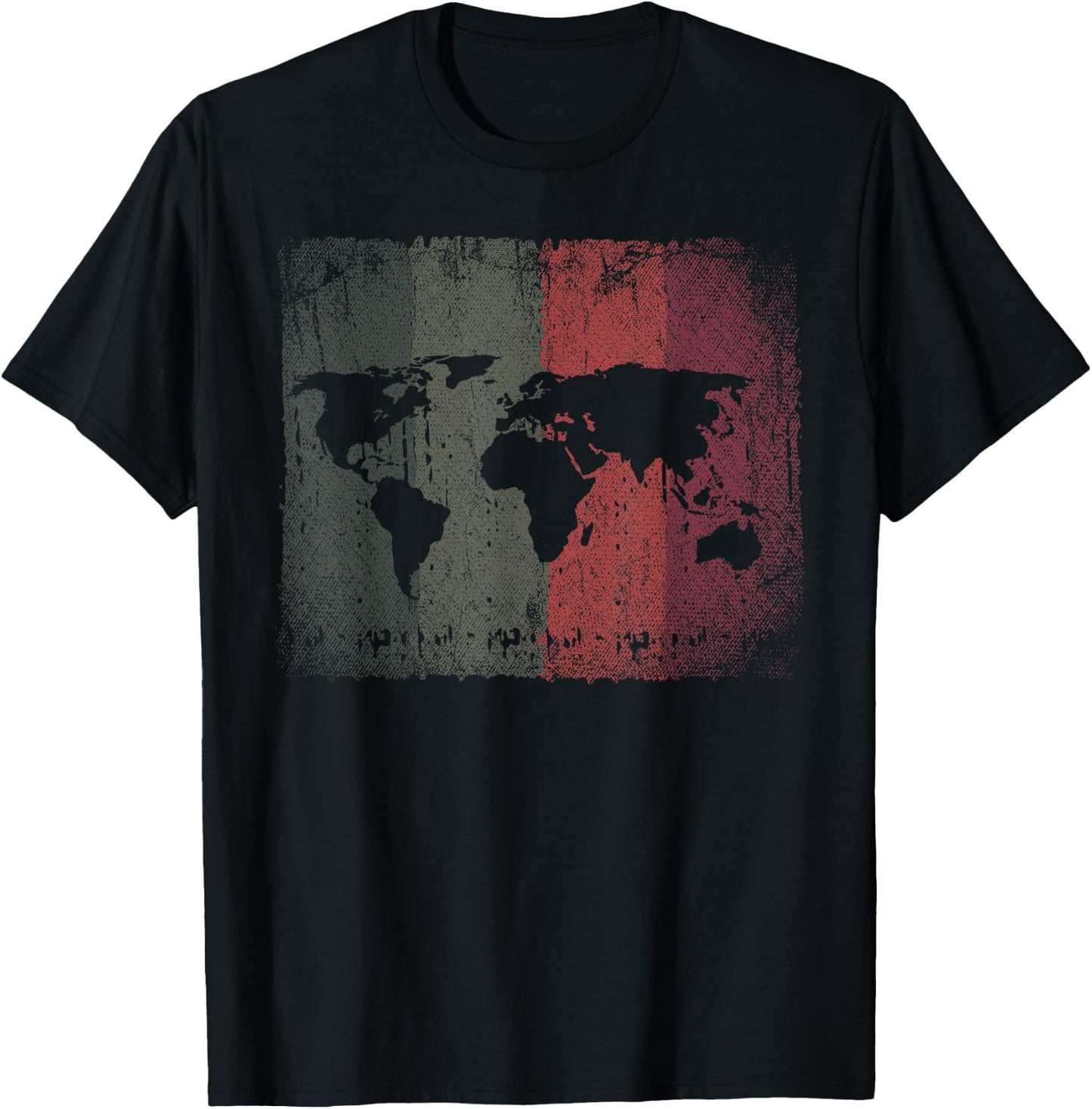 World Flags International Country Traveler Retro World Map - Black, Small - -Adults, Classic Fit, Short Sleeve T-Shirt - T-Shirt | Black