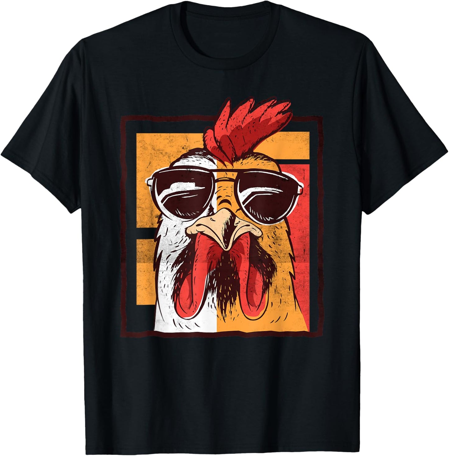 Retro Vintage Chicken Cool Rooster Wearing Sunglasses T-Shirt - T-Shirt | Black