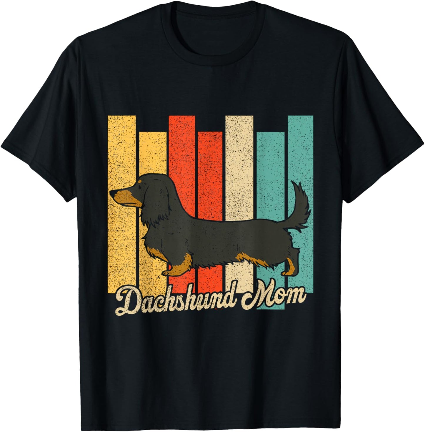 Black And Tan Long-Haired Dachshund Mom Retro Dog Mama T-Shirt - T-Shirt | Black