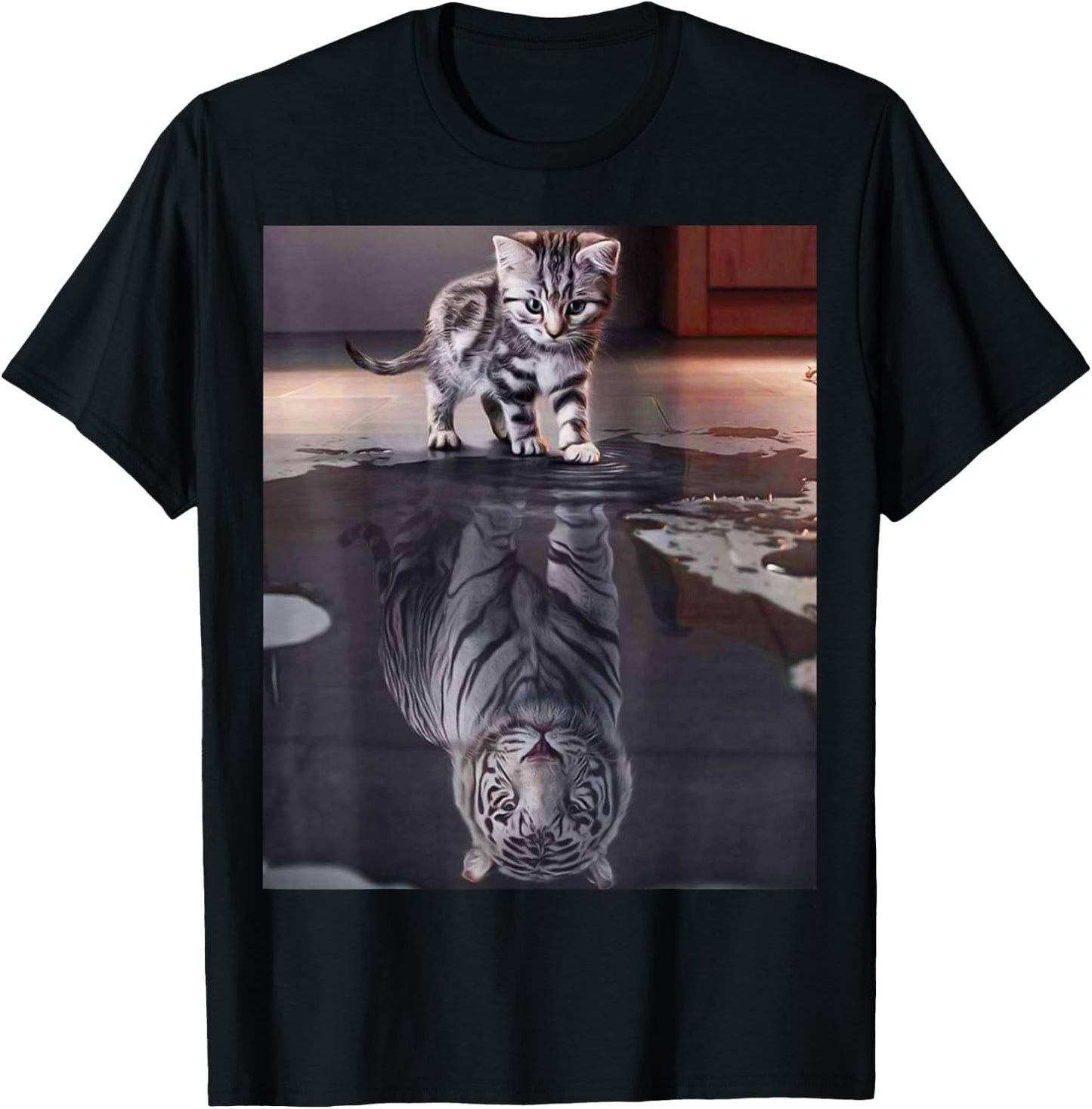 Kitten and Tiger Funny Gifts For Cat Lover, Cat Dad, Cat Mom T-Shirt - T-Shirt | Black