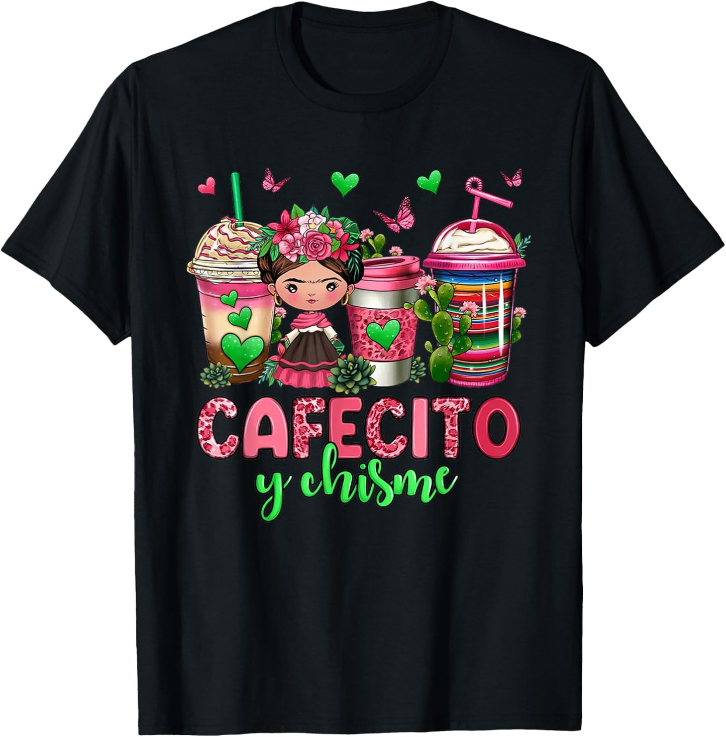 Cafecito y chisme coffee cups T-Shirt - T-Shirt | Black
