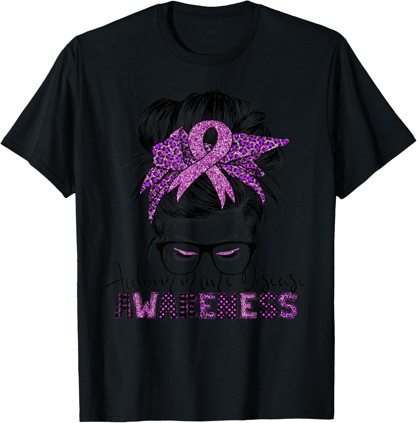 Autoimmune Disease awareness messy hair bun T-Shirt - T-Shirt | Black