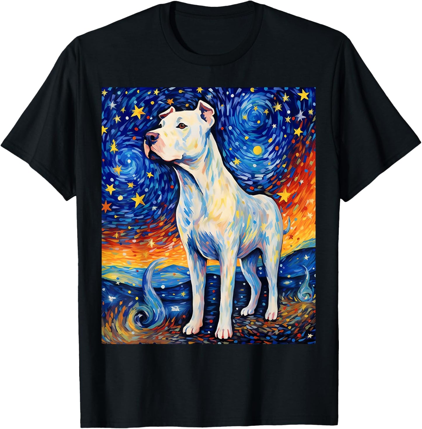 Surreal Starry Night Dogo Argentino Dog T-Shirt - T-Shirt | Black