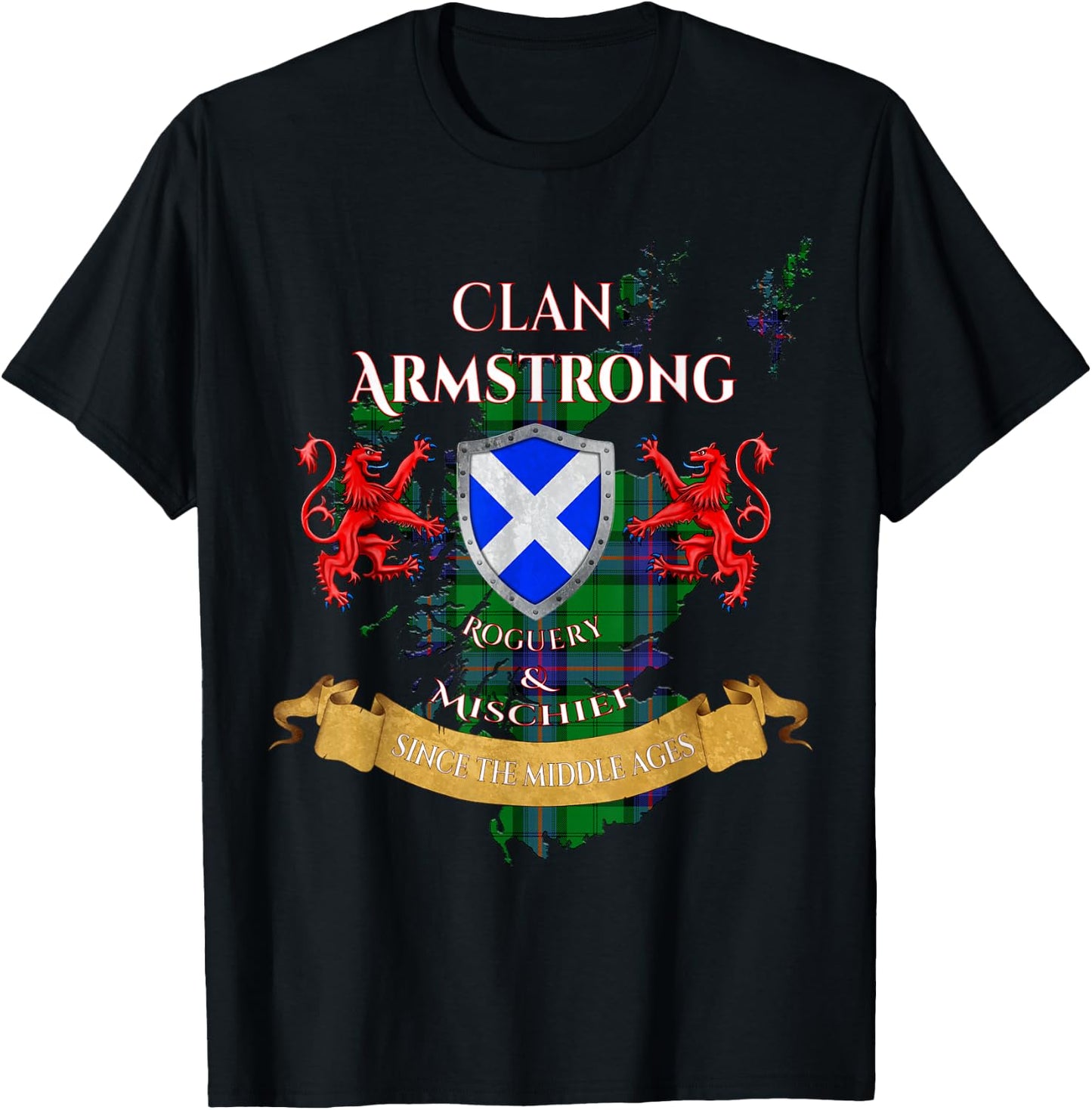 Armstrong Scottish Family Clan Middle Ages Mischief T-Shirt - T-Shirt | Black