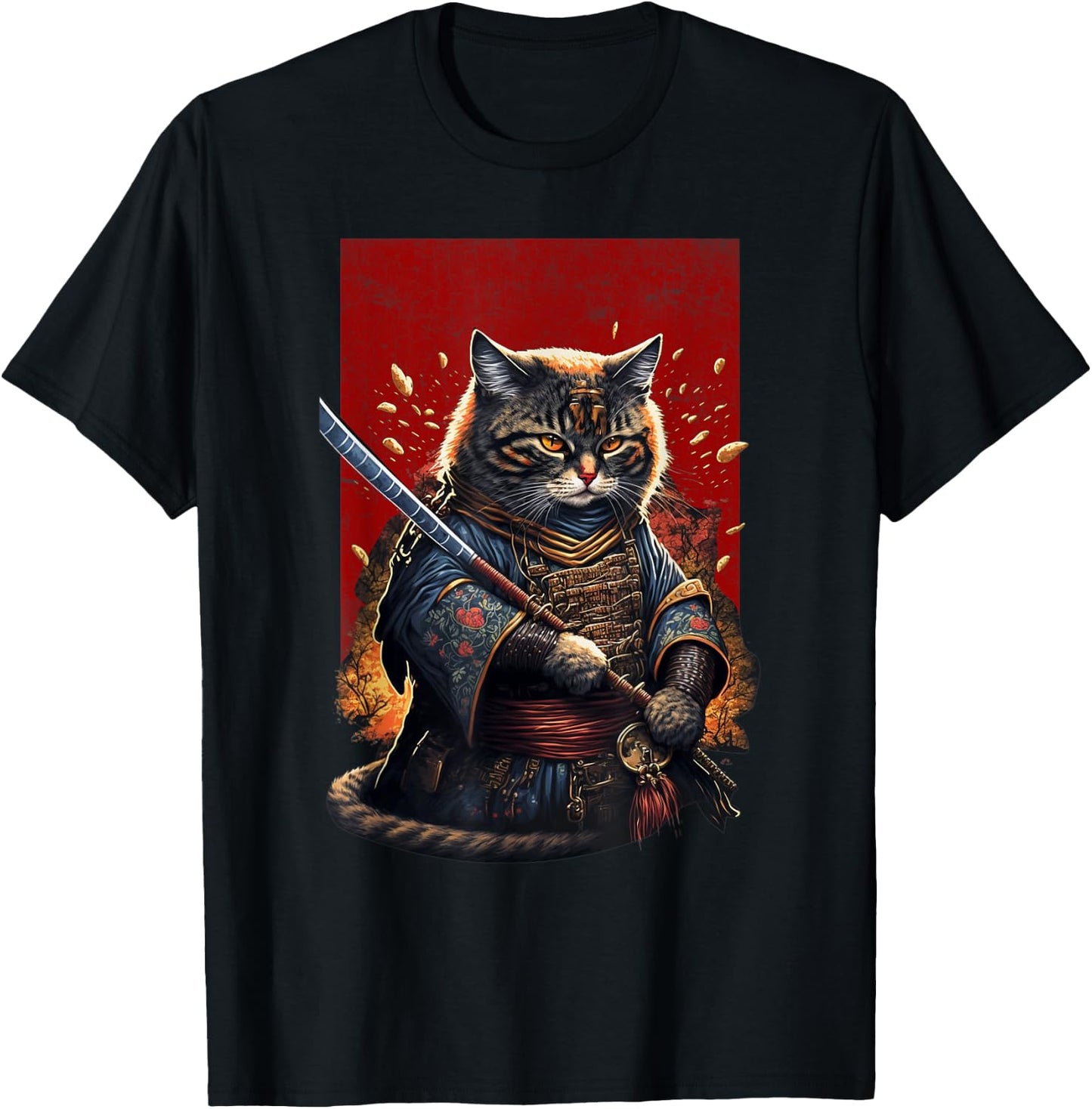 Retro Japanese Samurai Ninja Cat Kawaii Tattoo Graphic Style Men Women Kids T-Shirt - T-Shirt | Black
