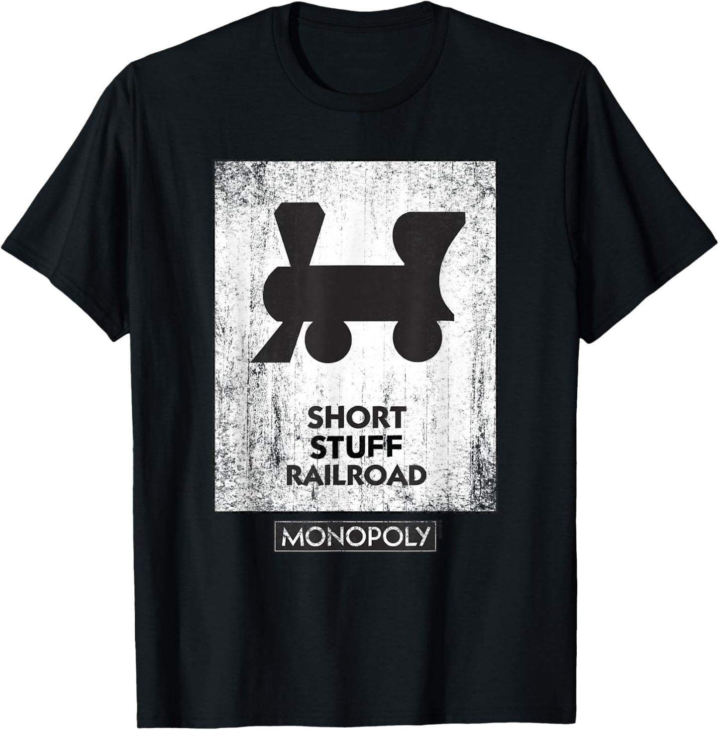 Monopoly Mr. Monopoly Short Stuff Railroad Distressed Logo T-Shirt - T-Shirt | Black