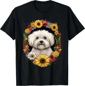 Sunflower Hippie Floral Coton De Tulear Dog Women Girls Kids T-Shirt - T-Shirt | Black