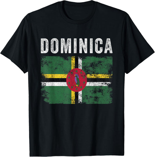 Dominica Flag Distressed - Men Women Kids - Dominican Flag T-Shirt - T-Shirt | Black