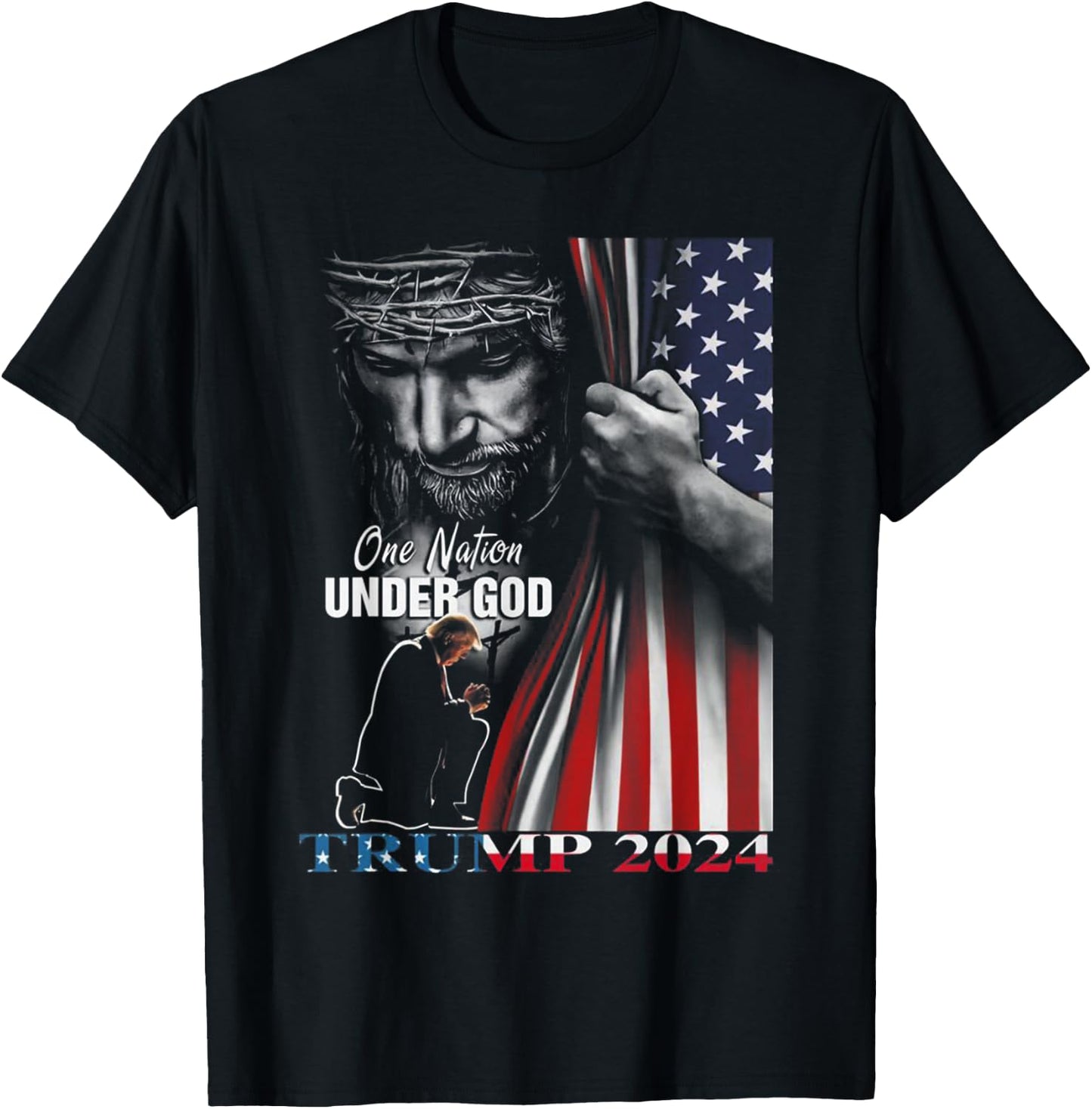 One Nation Under God Trump 2024 God American Flag Men T-Shirt - T-Shirt | Black